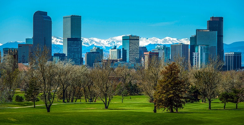 Downtown Denver early fall on sunny afternoon